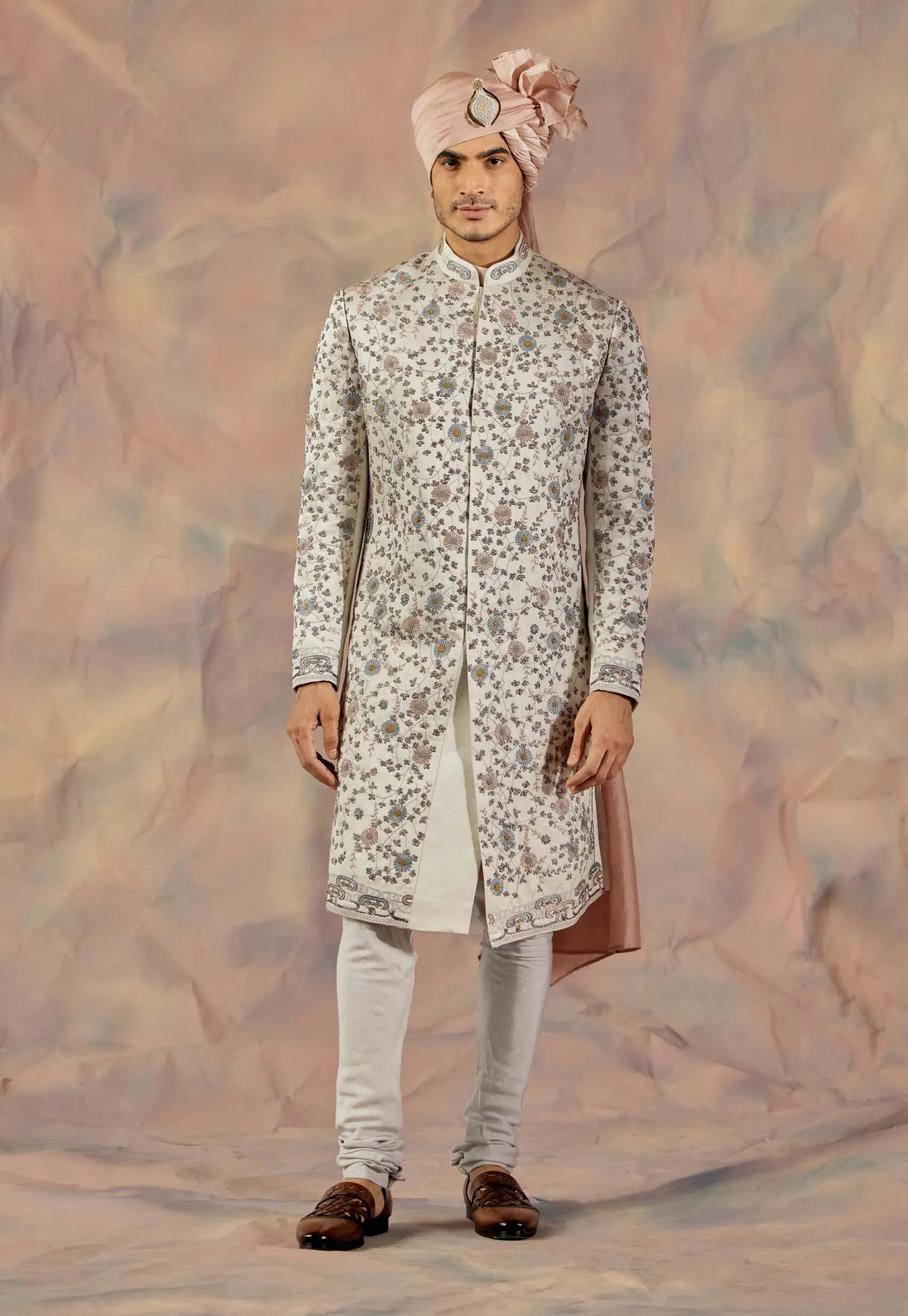 Silver Embroidered Sherwani Set