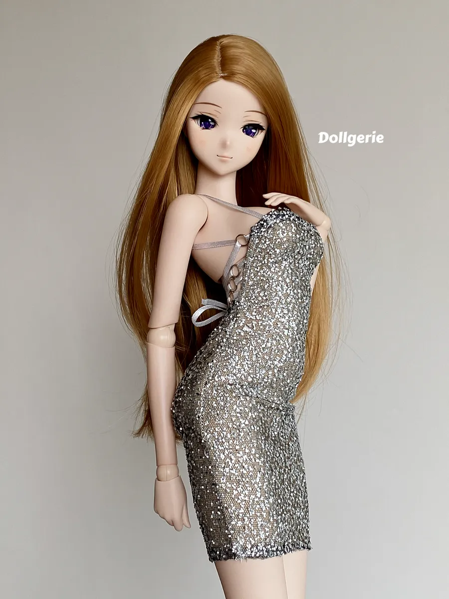 Silver Glitter Thin Strap Bodycon Mini Dress for SmartDoll and DD