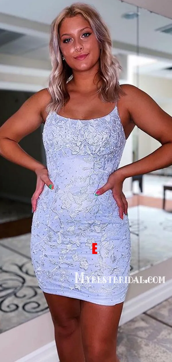 Spaghetti Strap Mermaid Tulle Short Homecoming Dresses, HDS0057