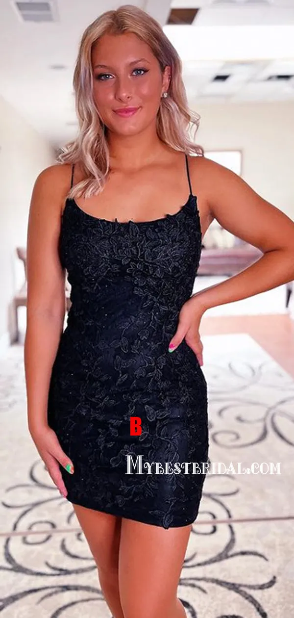 Spaghetti Strap Mermaid Tulle Short Homecoming Dresses, HDS0057
