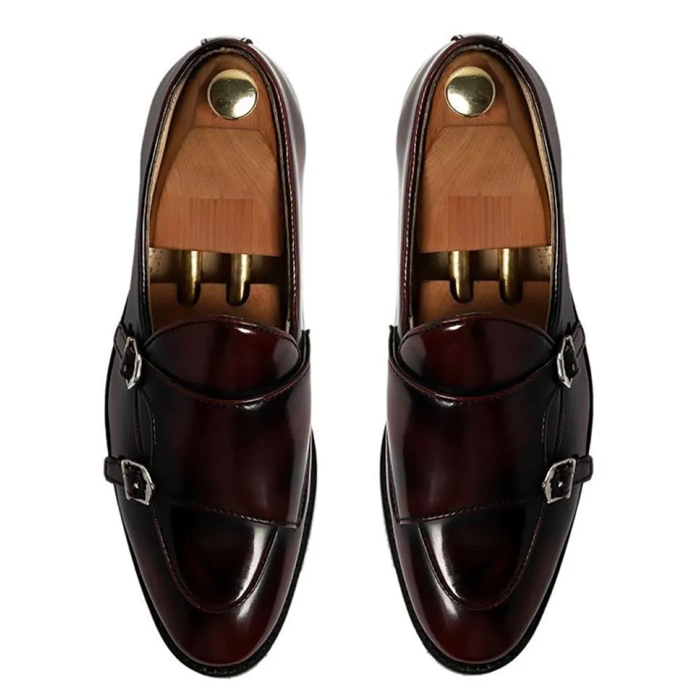 Tangerine Brushed Cocoa Shaded Belgian Batwing Double Strap Shoes For Men