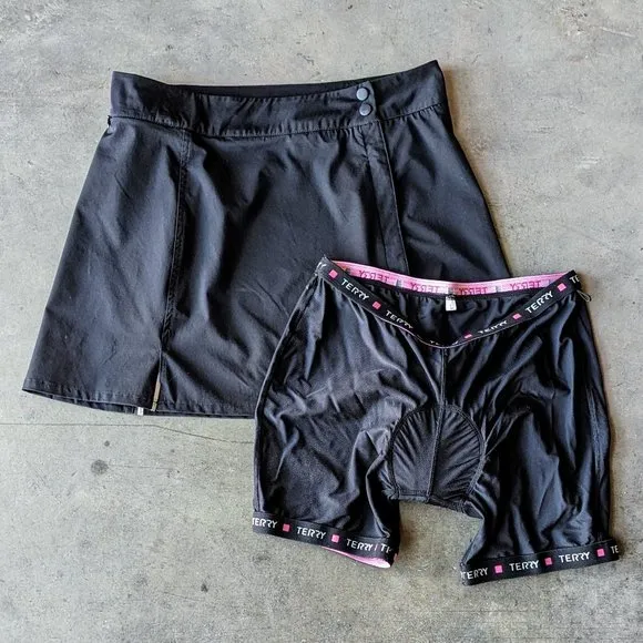 Terry Black Cycling Skirt and Padded Bike Shorts Set large