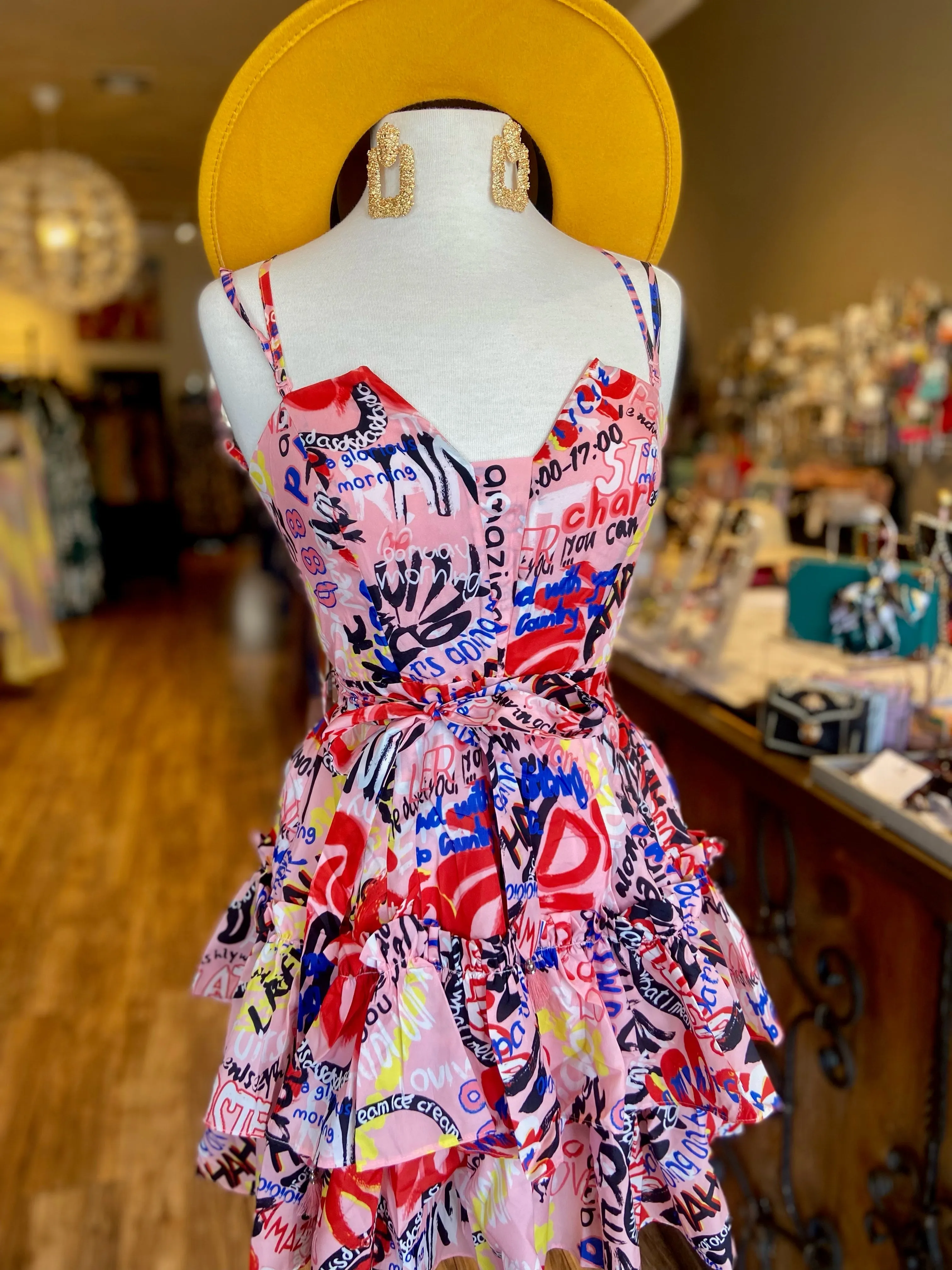 Thin Strap Graffiti Short Dress