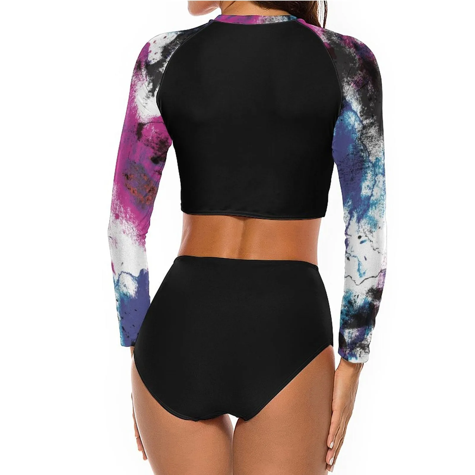 Tie Dye Purple Black 2 Piece Sun Protection Bikini Swimwear
