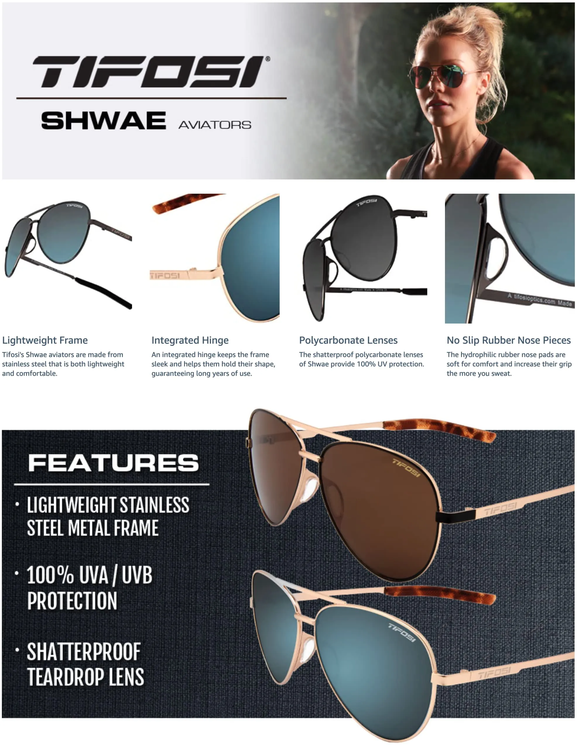Tifosi Optics Shwae Aviator Sunglasses (Graphite, Smoke Bright Blue)