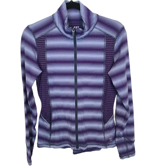 Title Nine Womens XS Purple Striped Long Sleeves Full Zip Athletic Golf Jacket