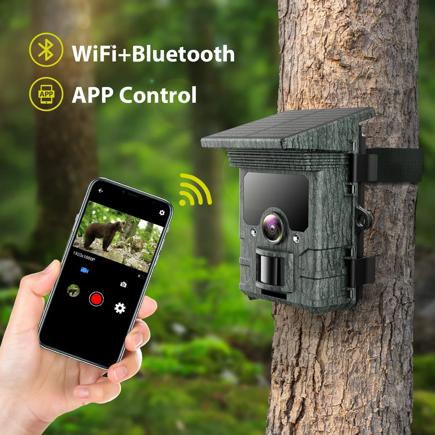 TOGUARD Solar WiFi Trail Camera Native 4K 30fps Bluetooth 46MP Game Camera with Infrared Night Vision 120°Wide Angel Motion Activated Waterproof IP66 Deer Hunting Trail Cam for Wildlife Monitoring