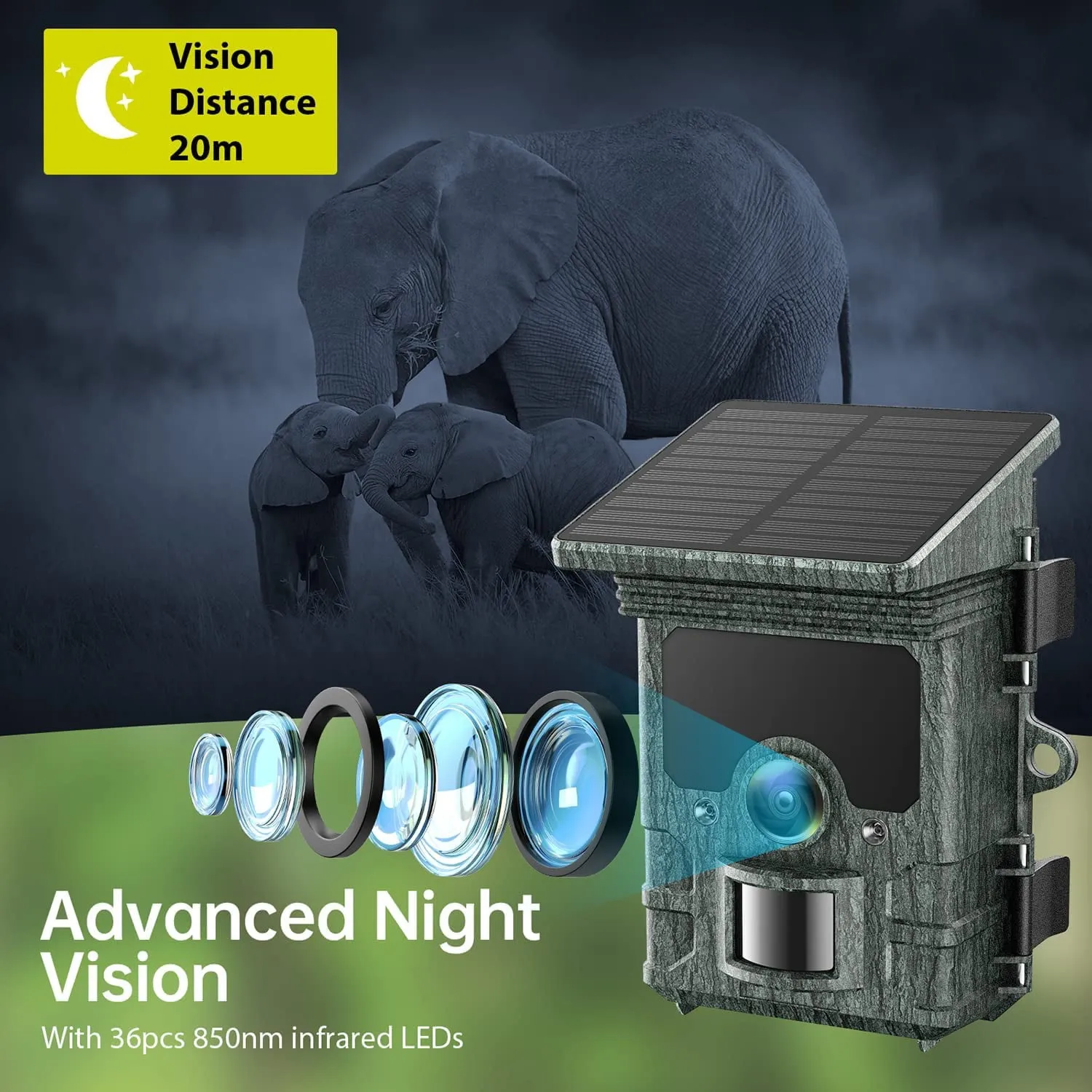 TOGUARD Solar WiFi Trail Camera Native 4K 30fps Bluetooth 46MP Game Camera with Infrared Night Vision 120°Wide Angel Motion Activated Waterproof IP66 Deer Hunting Trail Cam for Wildlife Monitoring
