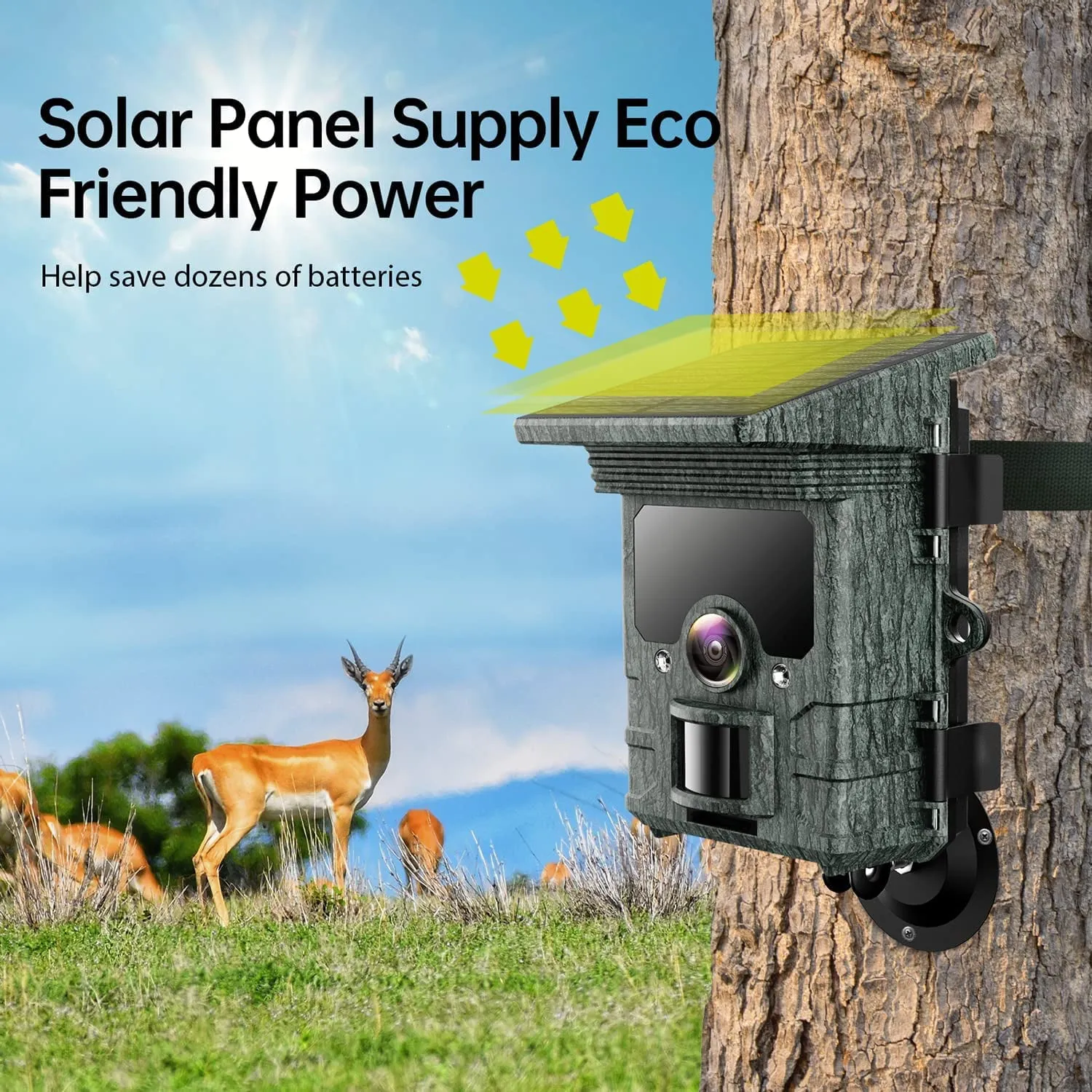 TOGUARD Solar WiFi Trail Camera Native 4K 30fps Bluetooth 46MP Game Camera with Infrared Night Vision 120°Wide Angel Motion Activated Waterproof IP66 Deer Hunting Trail Cam for Wildlife Monitoring