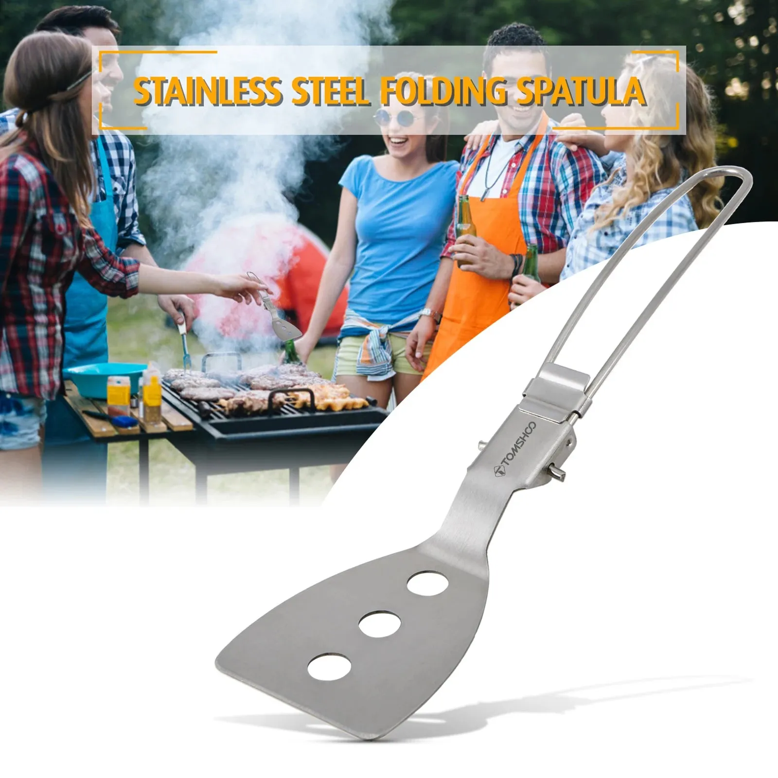 TOMSHOO Stainless Steel Folding Spatula - Portable Cooking Utensil for Camping - 8.3"
