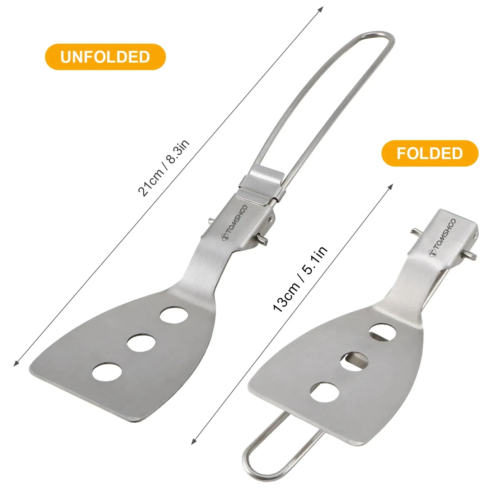 TOMSHOO Stainless Steel Folding Spatula - Portable Cooking Utensil for Camping - 8.3"