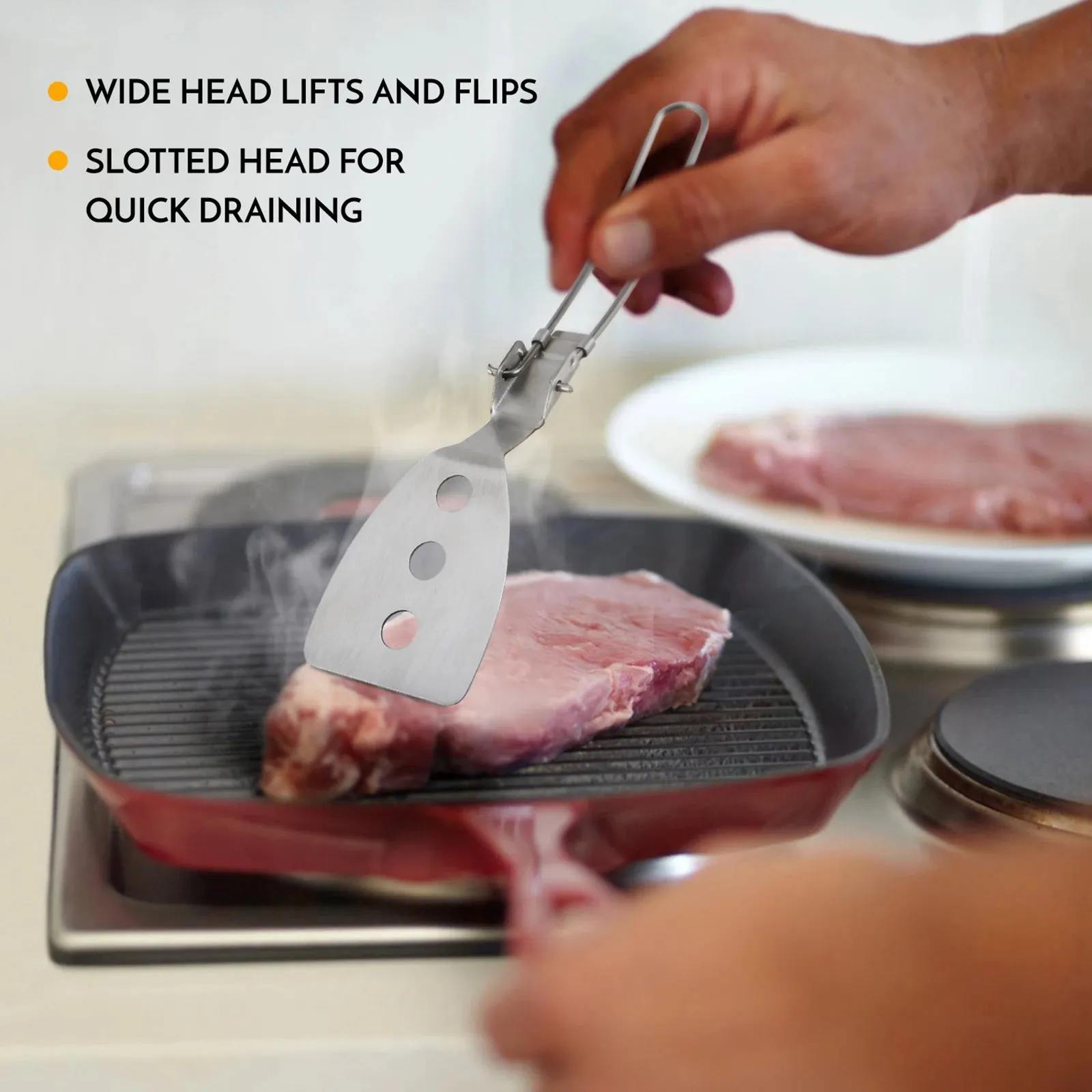 TOMSHOO Stainless Steel Folding Spatula - Portable Cooking Utensil for Camping - 8.3"