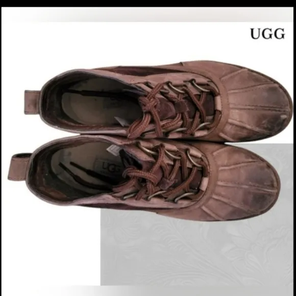 UGG Distressed Leather Heather Coconut Brown Ankle Boot Lace Up Women 7 Winter
