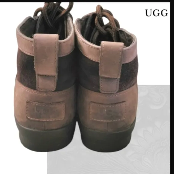 UGG Distressed Leather Heather Coconut Brown Ankle Boot Lace Up Women 7 Winter