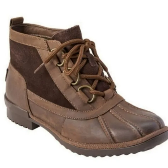 UGG Distressed Leather Heather Coconut Brown Ankle Boot Lace Up Women 7 Winter