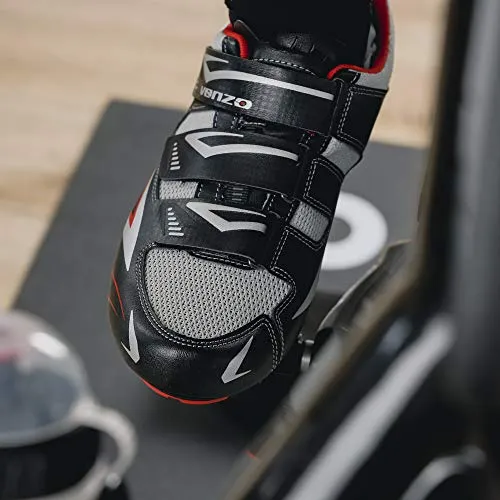 Venzo Bicycle Men's Road Cycling Riding Shoes - 3 Straps - Compatible with Look Delta & for Shimano SPD-SL - Perfect for Road Racing Bikes - Black - 10.5 US Men