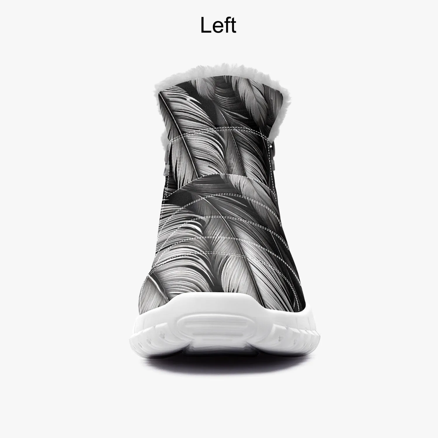 White Tribal Feathers Fur Zip Up Boots