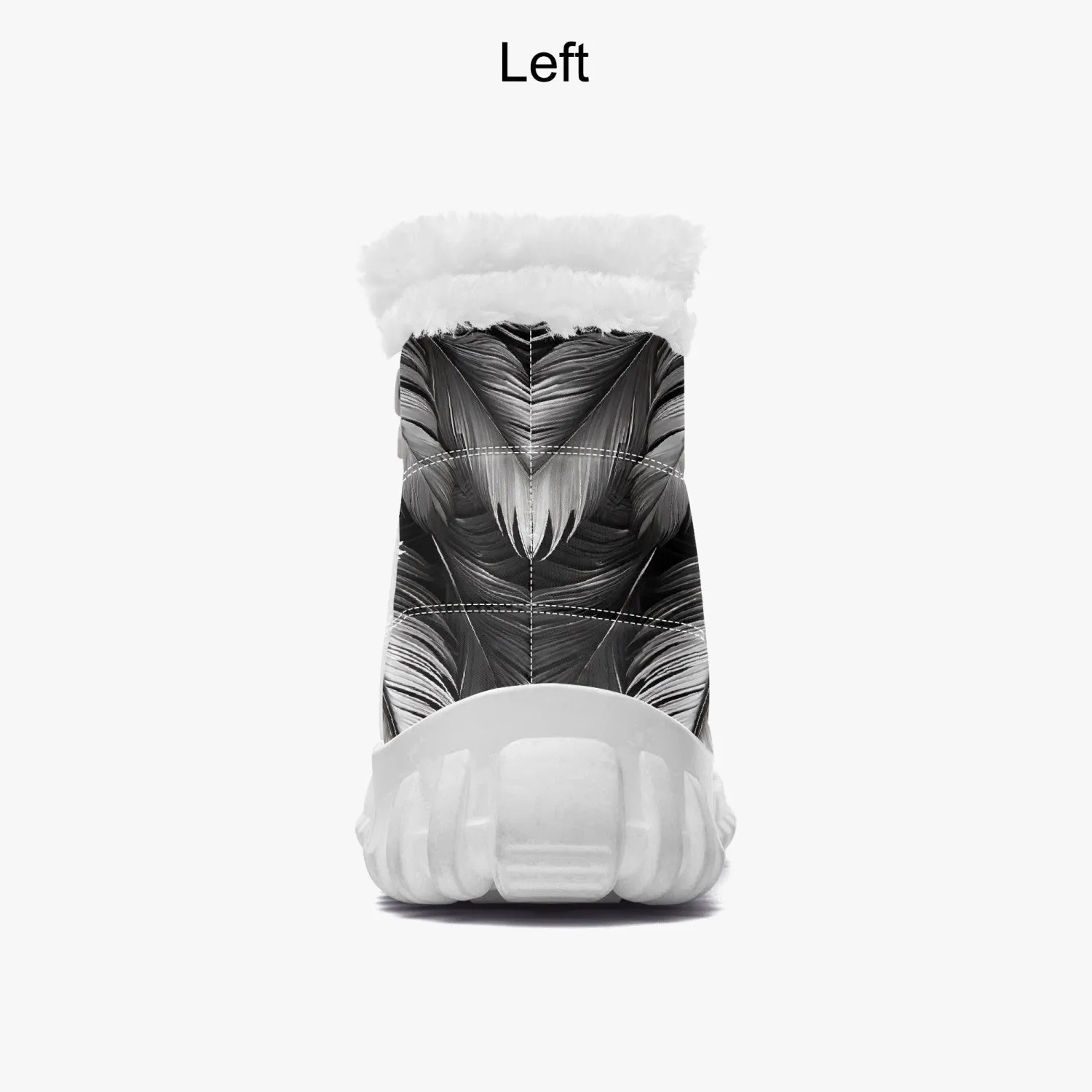 White Tribal Feathers Fur Zip Up Boots