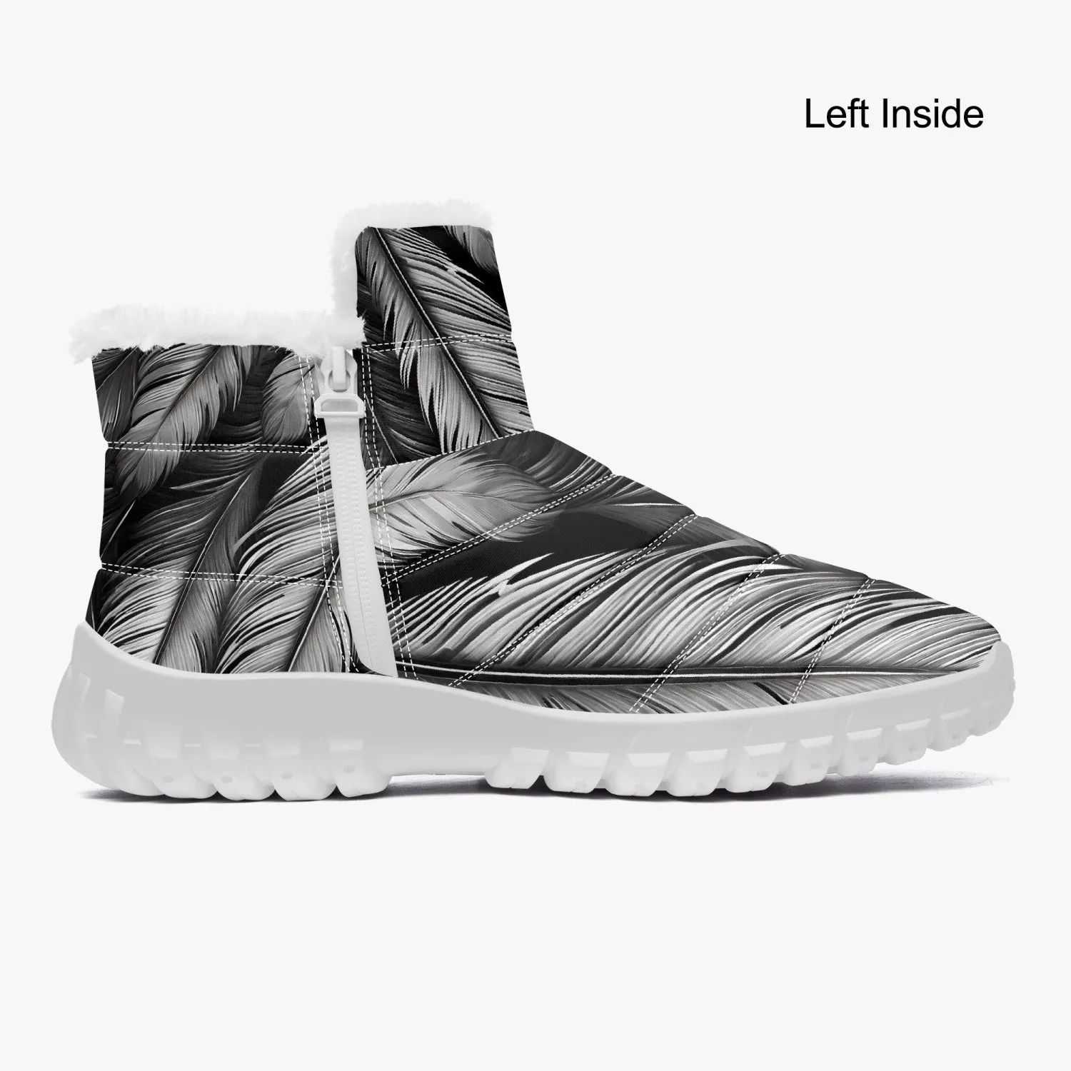 White Tribal Feathers Fur Zip Up Boots