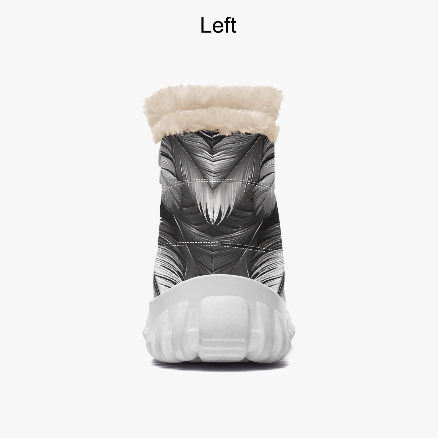 White Tribal Feathers Fur Zip Up Boots