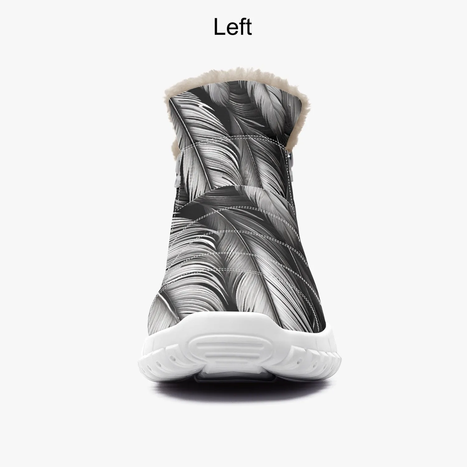 White Tribal Feathers Fur Zip Up Boots