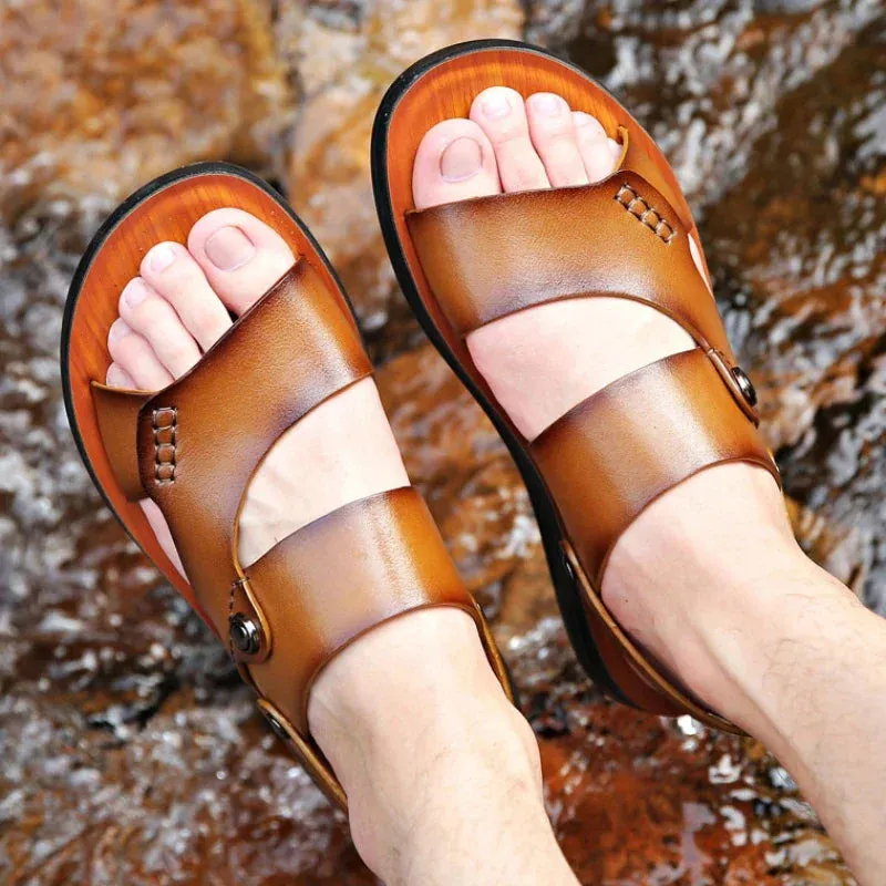 WildesLeder Herren Echte Leder Sandalen für Sommerstrandabenteuer