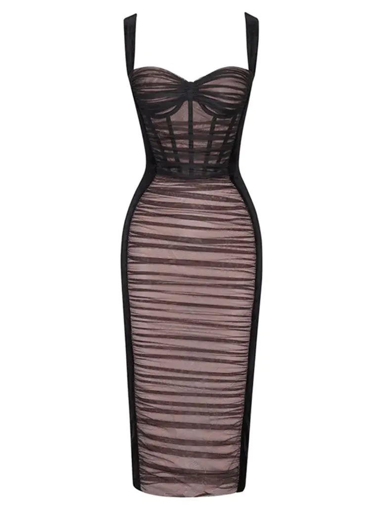 Wine Red Mesh Strap Corset Velvet Bodycon Dress Sexy Gown Party Dress