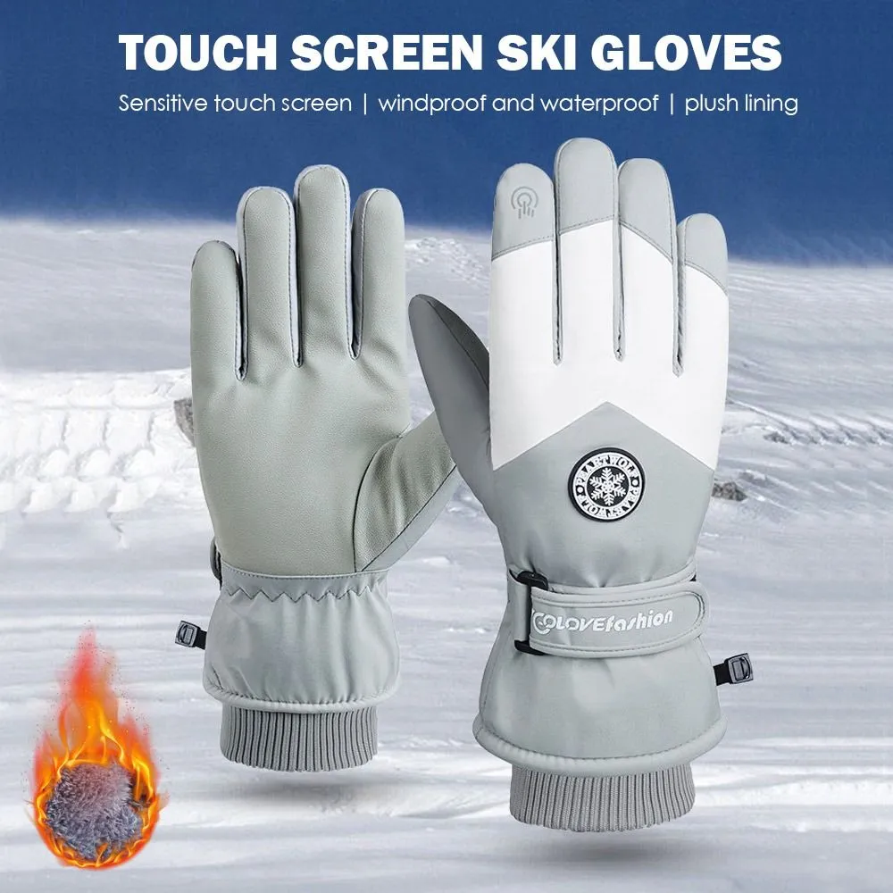 Winter Snowboard Ski Gloves, PU Leather Non-slip Touch Screen Waterproof Warm Sports Gloves For Cycling Skiing Snowboarding