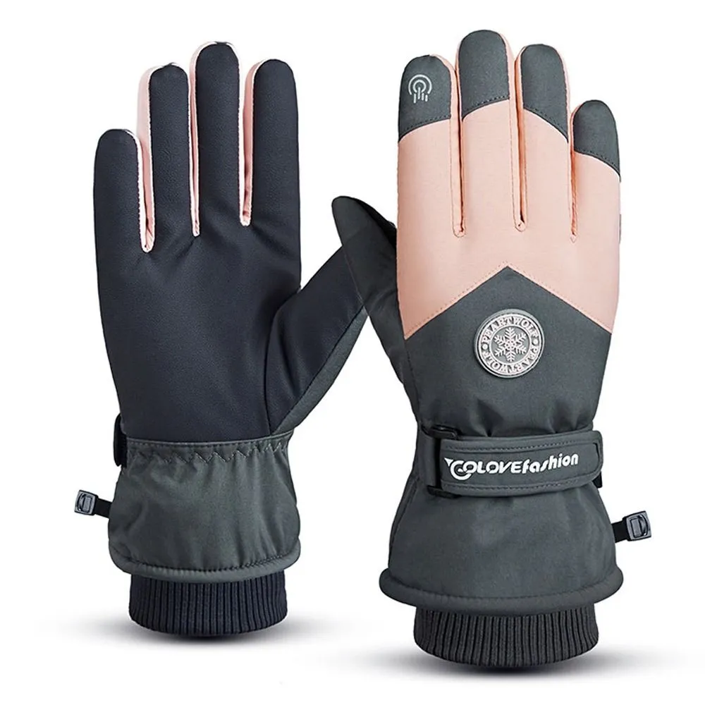 Winter Snowboard Ski Gloves, PU Leather Non-slip Touch Screen Waterproof Warm Sports Gloves For Cycling Skiing Snowboarding