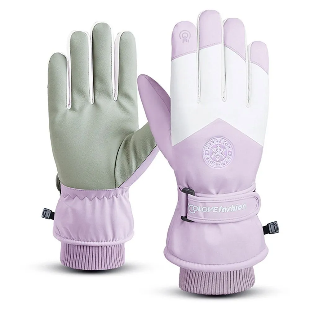 Winter Snowboard Ski Gloves, PU Leather Non-slip Touch Screen Waterproof Warm Sports Gloves For Cycling Skiing Snowboarding
