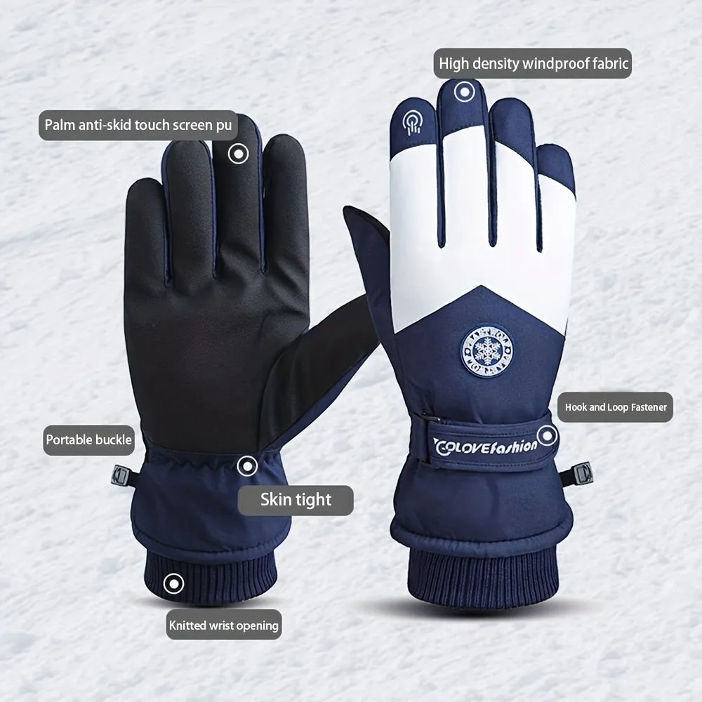 Winter Snowboard Ski Gloves, PU Leather Non-slip Touch Screen Waterproof Warm Sports Gloves For Cycling Skiing Snowboarding