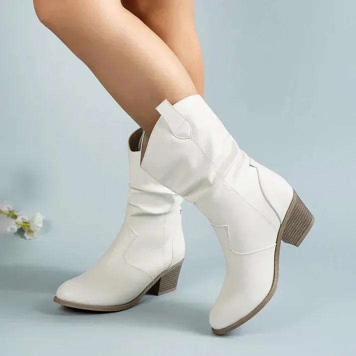 Women's Abrela Low Heel Cowboy Boots in PU Leather with Non-Slip Sole