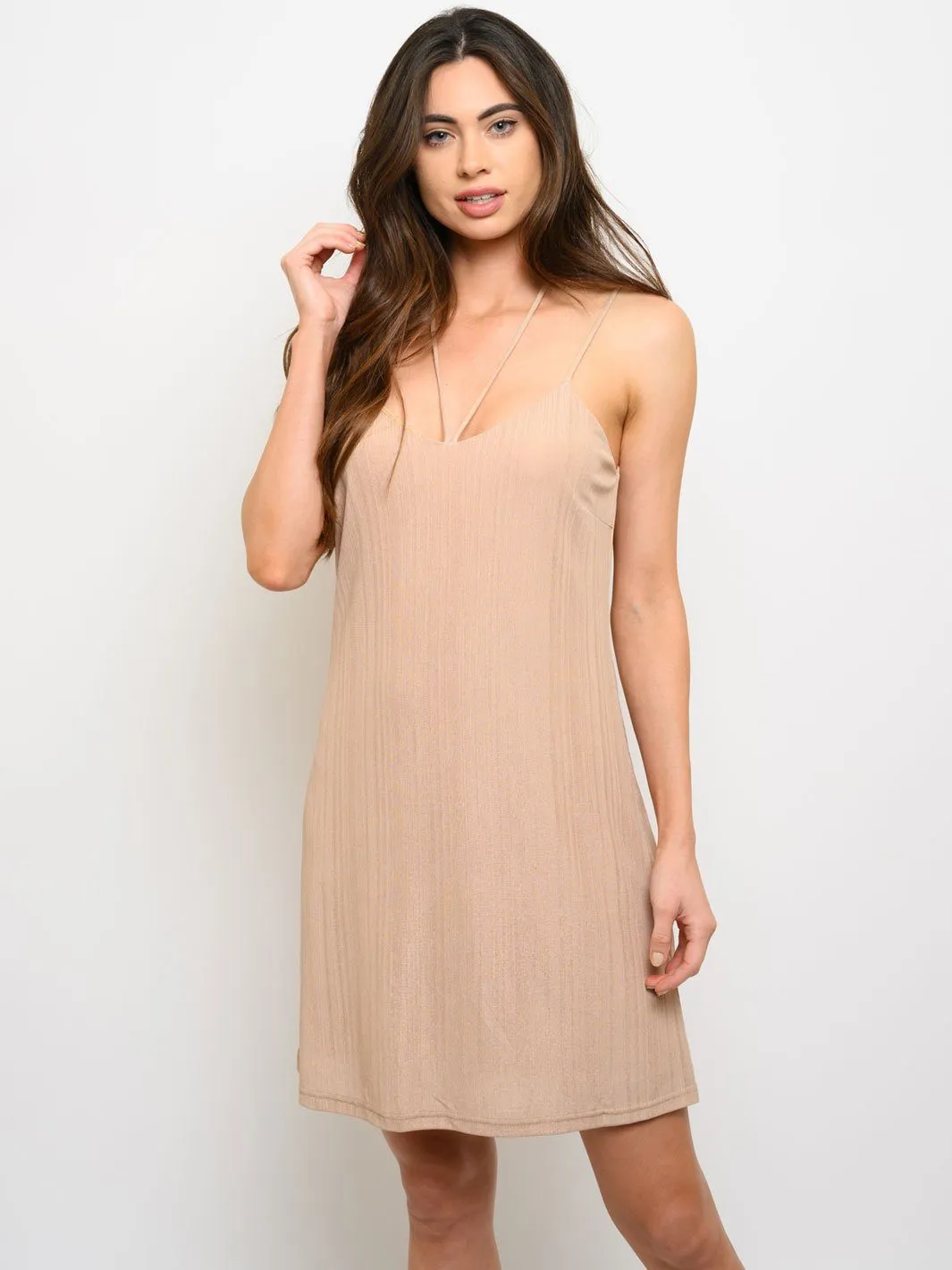 WOMEN'S BRISTOL BERTONE SHIMMER SPAGUETTI STARP MINI DRESS