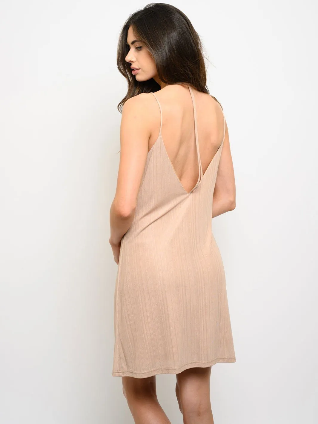 WOMEN'S BRISTOL BERTONE SHIMMER SPAGUETTI STARP MINI DRESS