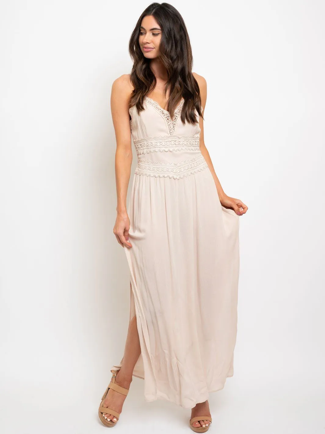 WOMEN'S CROCHET DETAIL MAXI DRESS