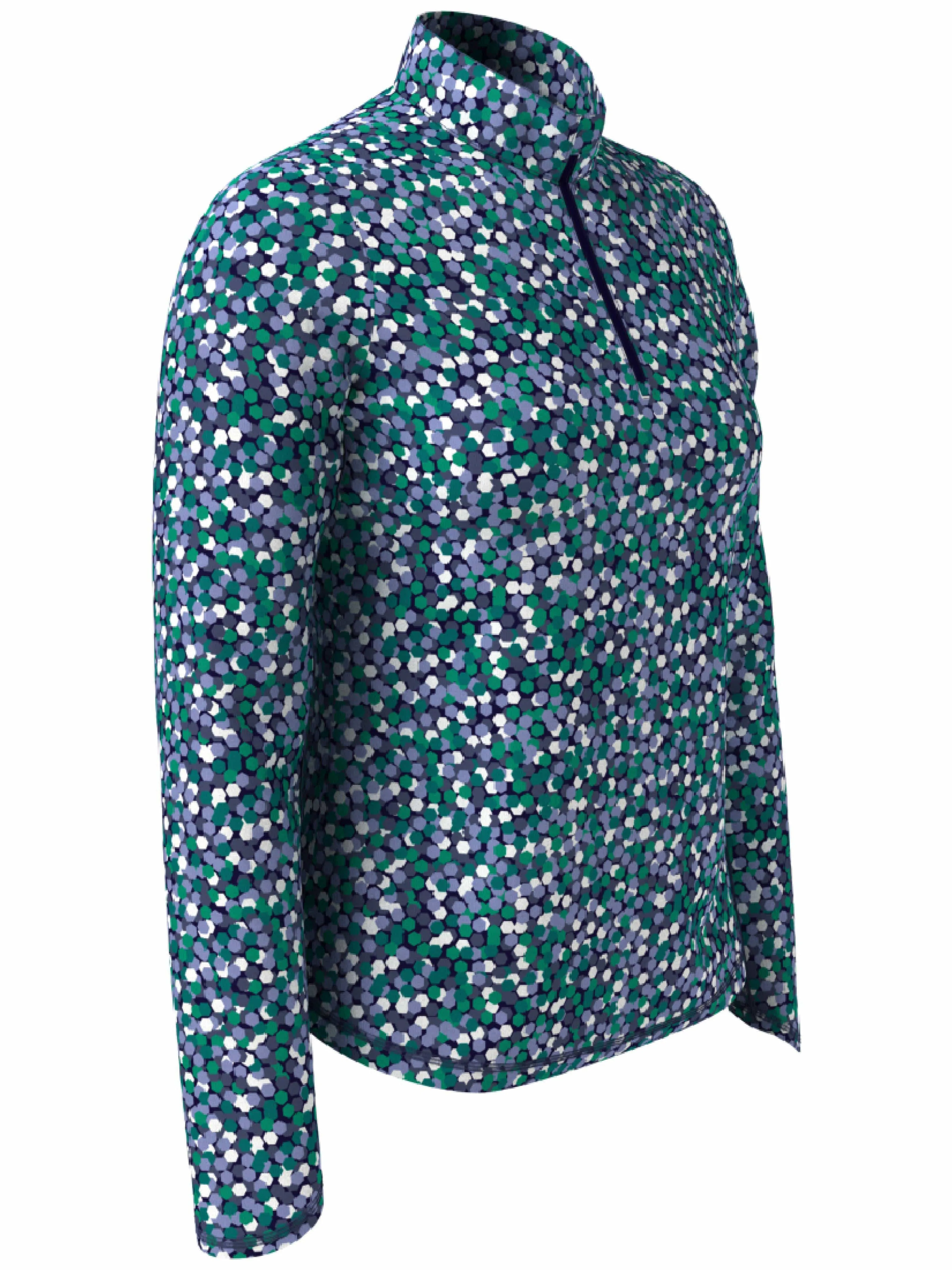 Womens Hexagon Confetti Print Sun Protection 1/4 Zip Golf Pullover
