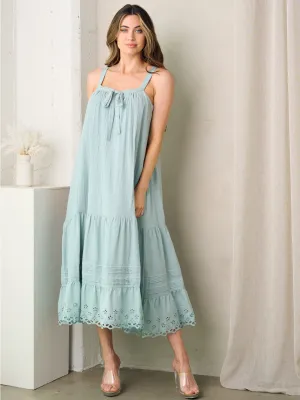 WOMEN'S SLEEVELESS TUNIC BOTTOM HEM DETAILED MAXI DRESS