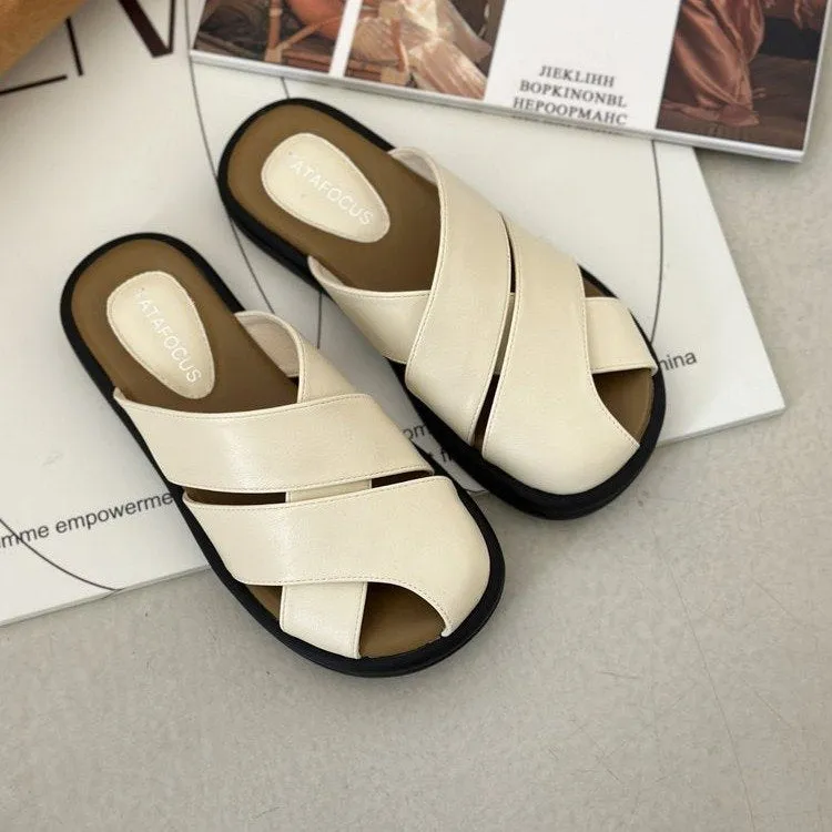 XIEYINSHE  Summer New Flat Sandals Women's Shoes Roman Style Simple European and American Style Outdoor Stylish Hollow Breathable All-Match