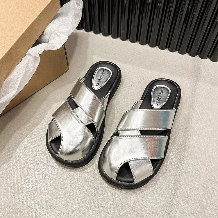 XIEYINSHE  Summer New Flat Sandals Women's Shoes Roman Style Simple European and American Style Outdoor Stylish Hollow Breathable All-Match